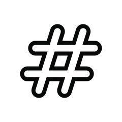 Hashtag vector outline icon. Hash tag symbol. Social media communication logo sign. Web application and interface button. Black silhouette image.
