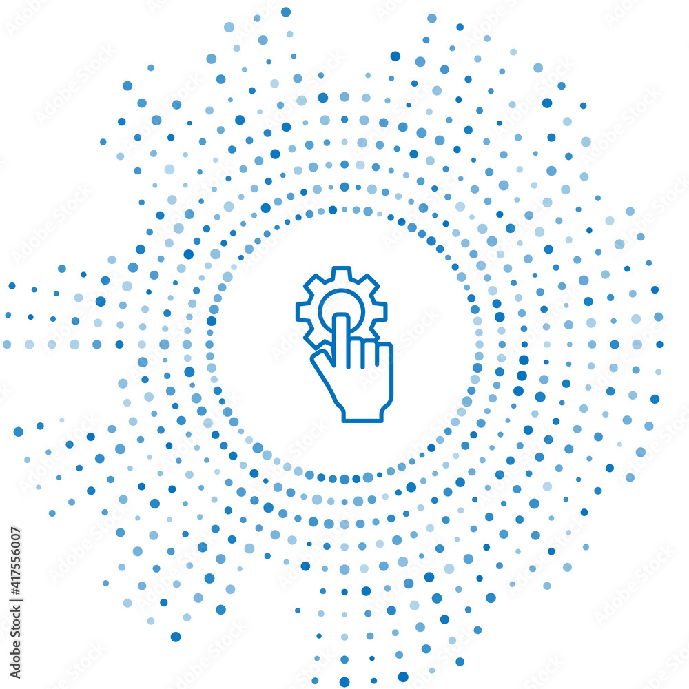 Poster blue line settings in the hand icon isolated on white background. abstract circle random dots. vecto