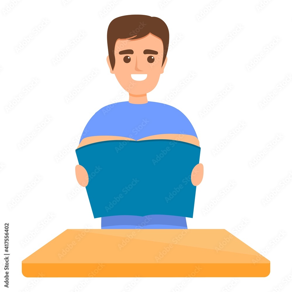 Poster smiling reading boy icon. cartoon of smiling reading boy vector icon for web design isolated on whit