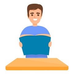 Smiling reading boy icon. Cartoon of smiling reading boy vector icon for web design isolated on white background