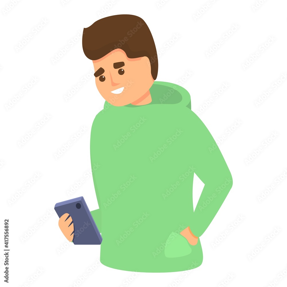 Poster student using smartphone icon. cartoon of student using smartphone vector icon for web design isolat