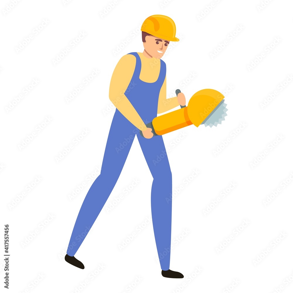 Poster builder use angle grinder icon. cartoon of builder use angle grinder vector icon for web design isol