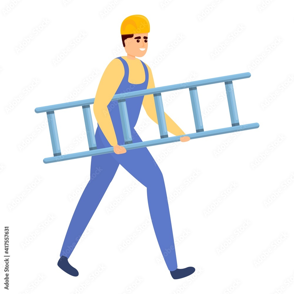 Poster builder take ladder icon. cartoon of builder take ladder vector icon for web design isolated on whit