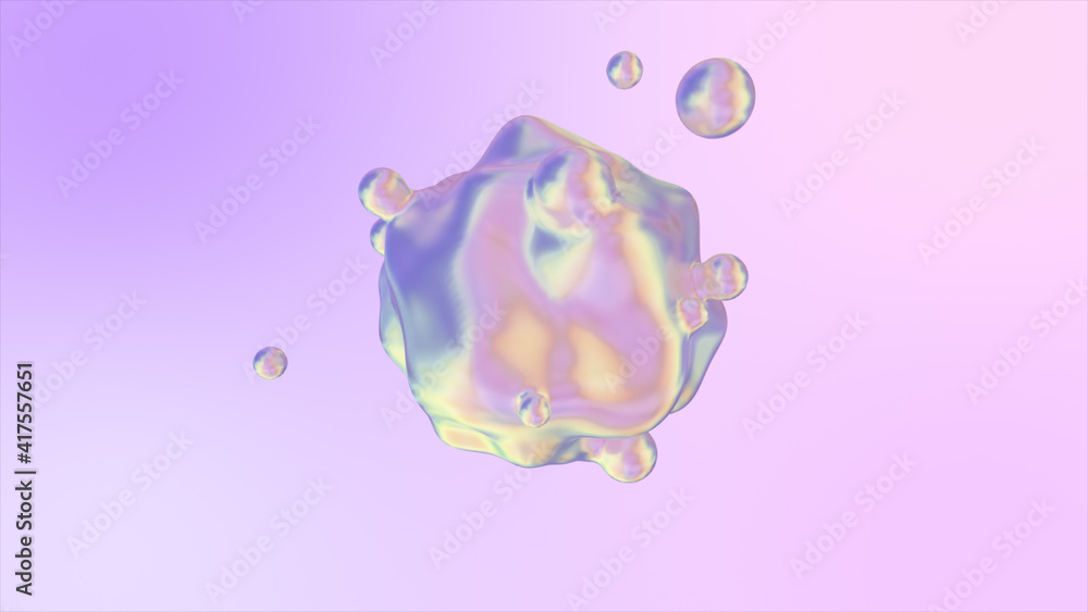 Aufkleber holographic liquid blobs abstract flowing animation. 3d illustration