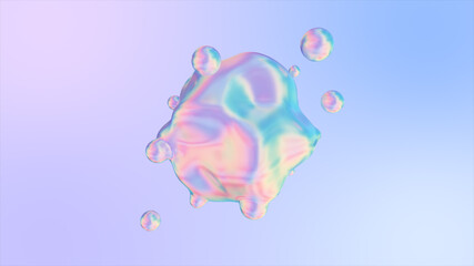Holographic liquid blobs abstract flowing animation. 3d illustration