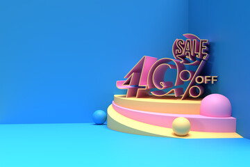 3D Render Abstract 40% Sale OFF Discount Banner Display Products Advertising 3D Illustration Design.