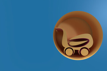 3D Render Shopping Cart Icon on Circle Background Flyer Poster illustration Design.