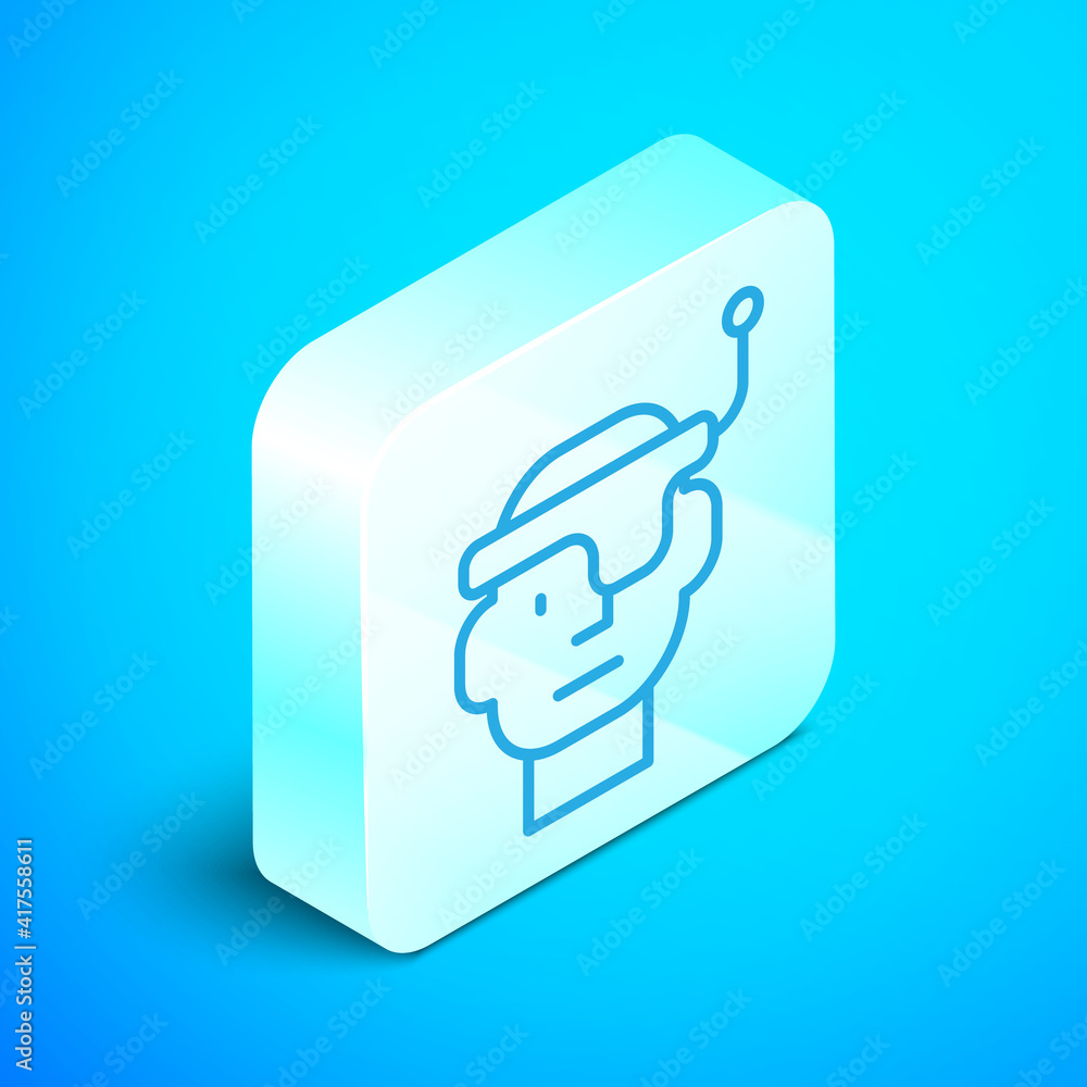 Poster isometric line smart glasses mounted on spectacles icon isolated on blue background. wearable electr