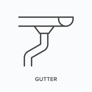 Gutter flat line icon. Vector outline illustration of pipe. Black thin linear pictogram for rain drainage