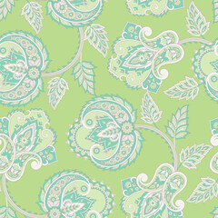 elegance seamless pattern with ethnic flowers and leaf, vector floral illustration in vintage style