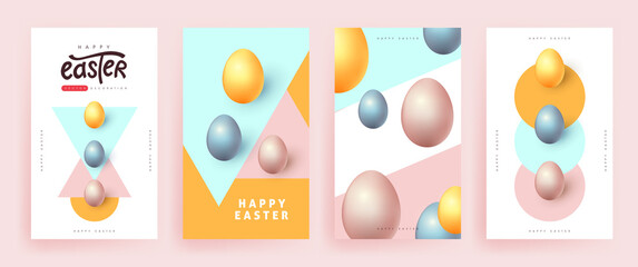 Modern easter banner background template with colorful eggs.