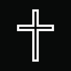 Cross vector shape symbol. Christianity sign with. Christian religion icon. Catholic and protestant faith logo or image. Silhouette isolated on background.