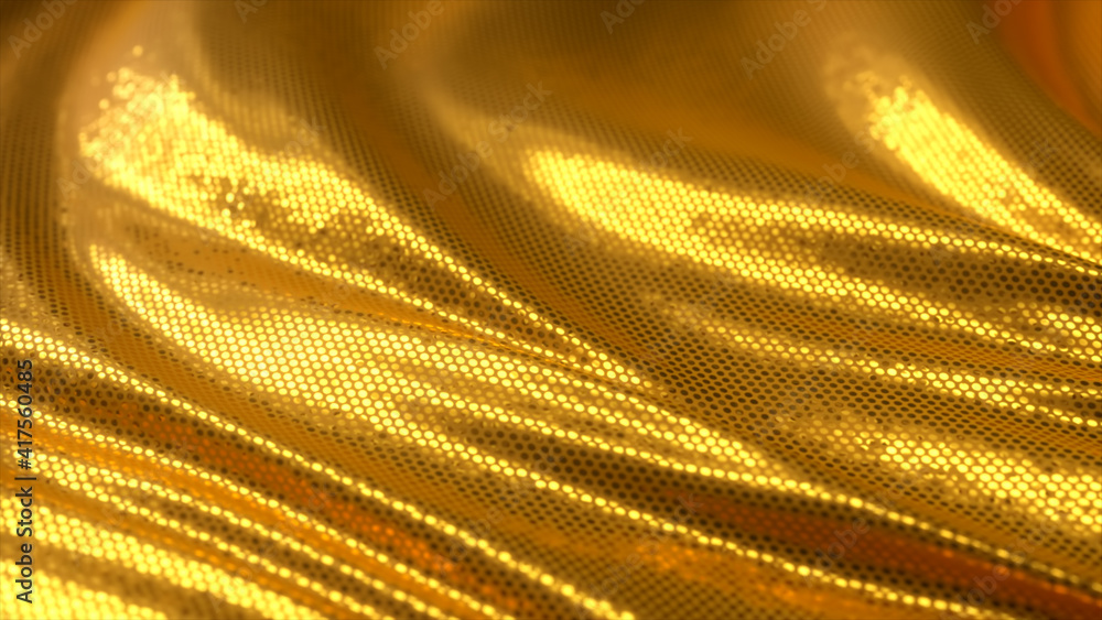 Aufkleber gold beautiful shiny background of sequins and bokeh. wavy festive fabric texture with shiny particl