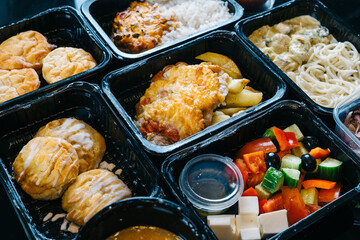 Healthy food and diet concept, restaurant dish delivery.