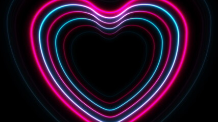 Blue purple neon glowing laser hearts abstract background