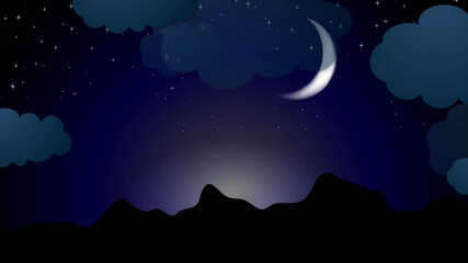 Moonlight night background with clouds and stars