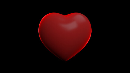 Pulsating or pounding 3d illustration of the beating of a red heart on a black isolated background. Valentine's day concept with heartbeats inside.