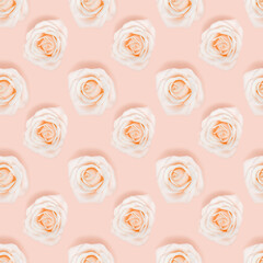 Seamless pattern from pink white tender roses flower. Natural blooms. Holiday minimal concept. Nature background.