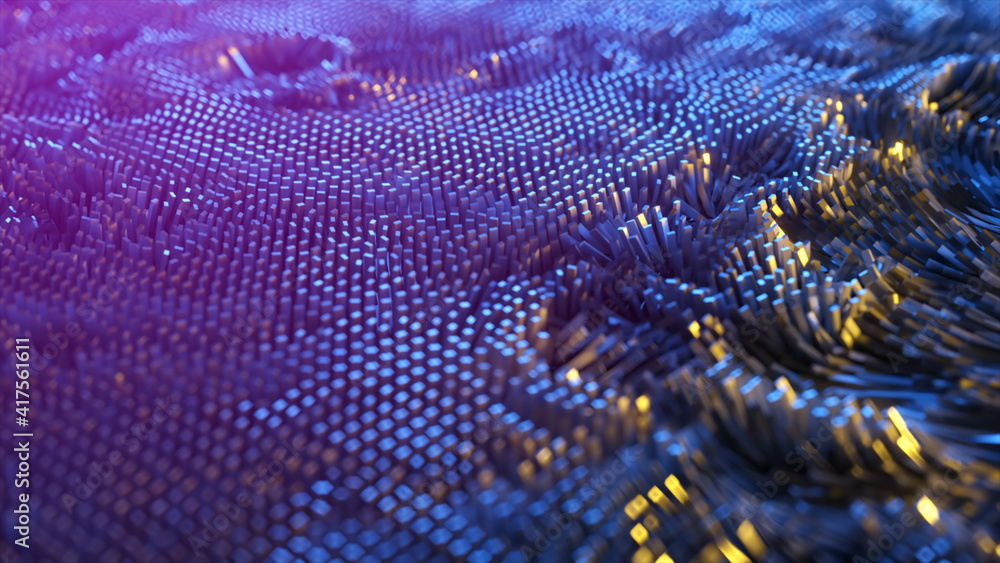 Aufkleber abstract background of thousands of rectangles creating a wave surface. modern neon lighting. busine