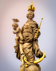 Close-up shot of details of Column of saint Mary or plague column in Olomouc