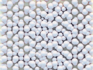 Cluster of white spheres. White bubbles or beads. 3D illustration