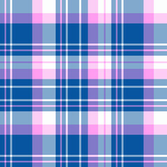 Seamless pattern in evening white, pink and blue colors for plaid, fabric, textile, clothes, tablecloth and other things. Vector image.