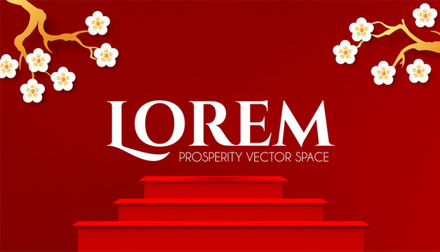 3D podium. Square stage with chinese traditional elements. Asian promotion design pemplate. Chinese new year