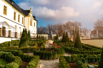 Gardens in Olomouc near baroque bulding