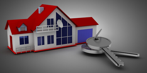 3d house with key concept .3d illustration