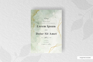 Elegant wedding invitation template with watercolor splash and abstract hand drawn dynamic fluid