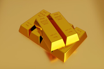 Obraz premium Gold ingot or stack of gold bars, business banking concept. 3d render.