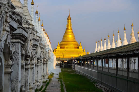 Beautiful shot of the Buddhist temple Sandar Muni Pagoda, Mandalay in Myanmar