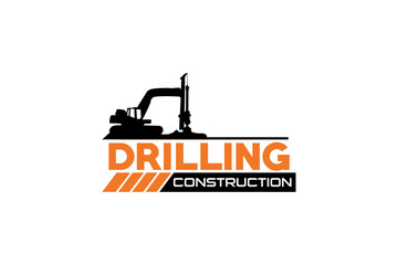 Contractor, trench digger and drilling rig logo design inspiration Heavy equipment logo vector for construction company. Creative excavator illustration for logo template.