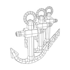 Nautical sea anchor for vessel ship. Wireframe low poly mesh vector illustration