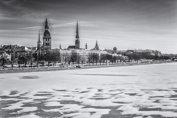 Frozen River next to Riga, Latvia in mid Winter