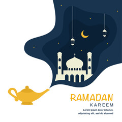 Ramadan Kareem flat illustration with mosque