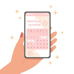 Smartphone with menstrual cycle calendar on screen