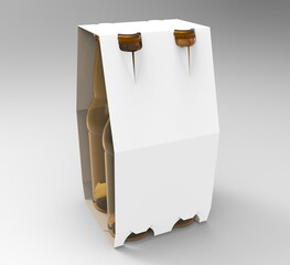 Pack of four beer bottles with wrap around label. 3D rendering. 3d illustration.