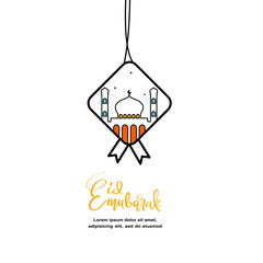 Eid Mubarak greeting flat illustration with ketupat food