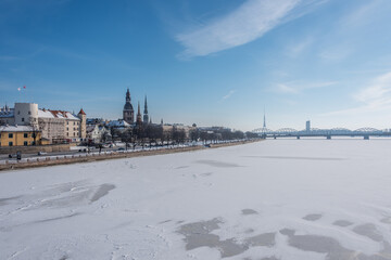 Frozen River next to Riga, Latvia in mid Winter
