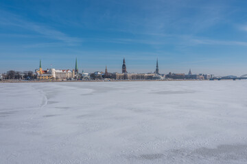 Frozen River next to Riga, Latvia in mid Winter