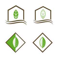 Leaf Landscape Logos Teamplate Set isolated on white background. Vector Illustration.