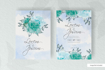 Elegant Watercolor Wedding Invitation Set template with Hand drawn floral and leaves