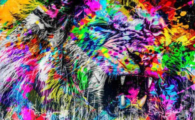 lion head with creative abstract elements on dark background