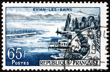 Postage stamp France 1957 View of Evian-les-Bains