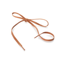 Brown shoe lace tied in bow isolated on white