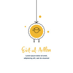 Eid AL Adha greeting flat illustration with cute sheep
