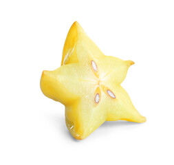 Fototapeta premium Slice of ripe carambola isolated on white. Exotic fruit