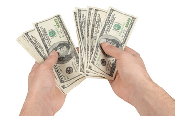 American dollars or US dollars: hand counting one hundred American money or 100 USD