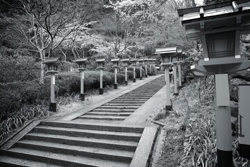 Kurama Temple, Kyoto. Japan black and white.